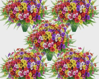 24 Bundle Faux Fern & Spring Flowers | UV Resistant Fake Outdoor Planter Porch Garden Decor