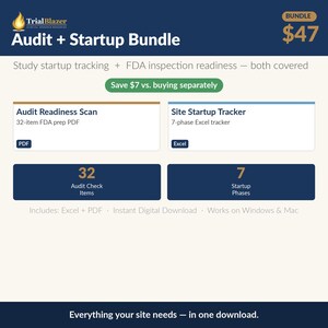 Audit Readiness + Site Startup Bundle | Clinical Research Site Tools | PDF + Excel | CRC CRA Resource