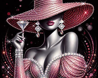 Pink Hat Woman Diamond Painting Kit | Elegant Lady Rhinestone Art (30X30cm)