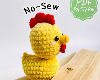 No-Sew Chubby Chick Crochet Pattern, Low Sew Amigurumi Bird, Market Prep Tiny Chicken, Chenille Yarn Plushie Pattern PDF
