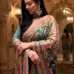 mirror work silk saree, printed silk sari for women, blouse included