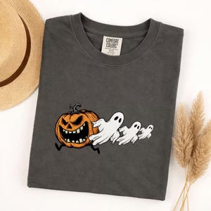 Comfort Colors Halloween Tshirt, Running Pumpkin Ghosts Tee, Spooky Fall Graphic Shirt, Funny Chasing October Vintage Apparel