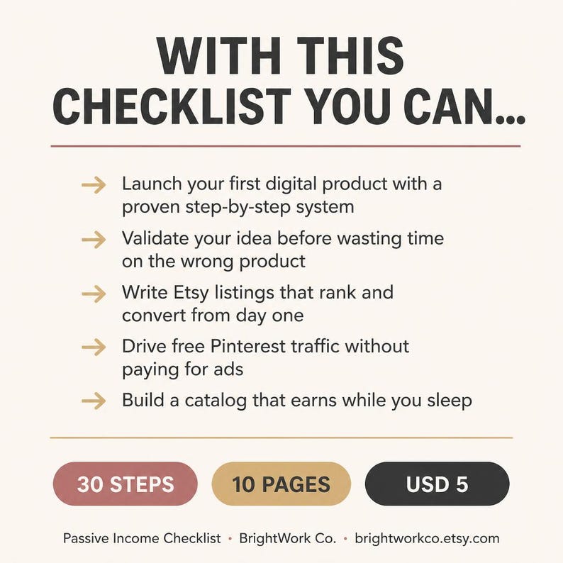 Passive Income Checklist for Digital Creators | 30 Steps PDF | Instant ...