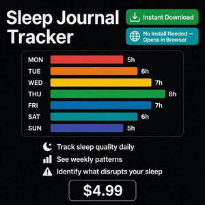Sleep Journal Tracker — Interactive App, No Install, Instant Download