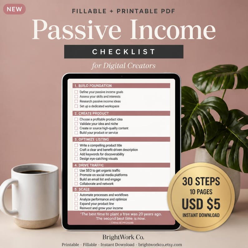 Passive Income Checklist for Digital Creators | 30 Steps PDF | Instant ...