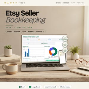 Etsy Seller Bookkeeping Spreadsheet 2026 | Light Schedule C Tracker for Etsy Shop Owners