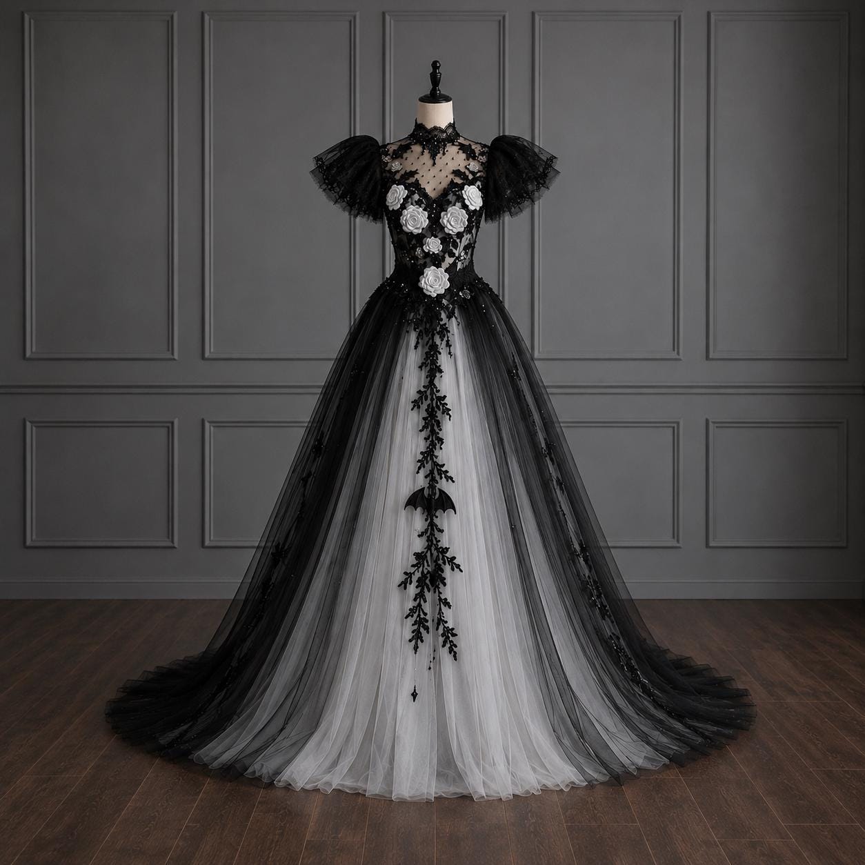 black fairy dress long Sparkly black prom dress night corset neckline fairy tale tulle prince –  Simplepromdress main image 0