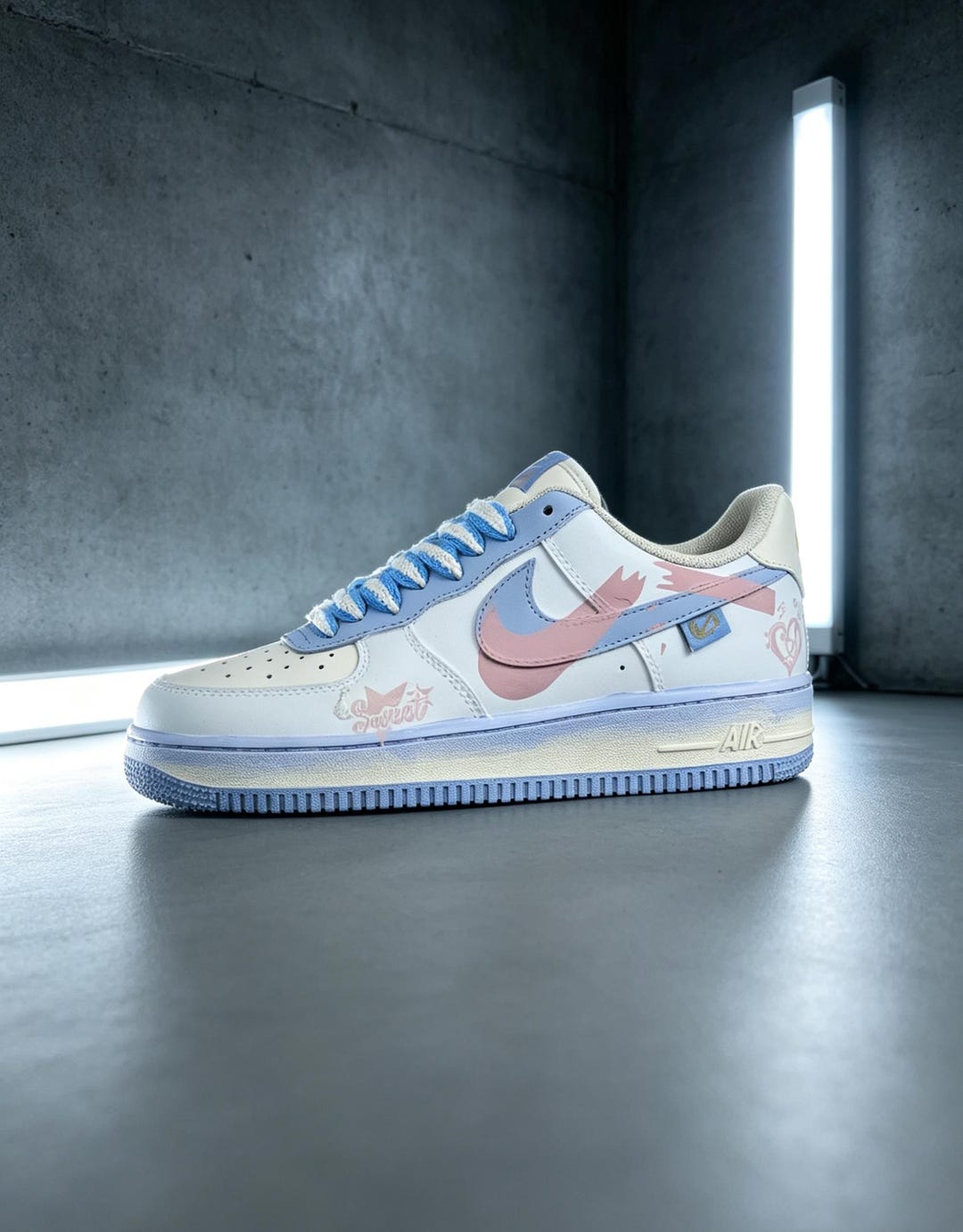 Custom Pastel Pink Blue Air Force 1 Sneakers, Hand-painted Music Notes ...