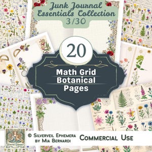 Math Grid Botanical Garden Wildflower Junk Journal Pages, Scrapbooking Textures and Collage Pages, Geometric Printables