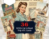 1950s Car Junk Journal Ephemera Printable, Retro Road Trip ATC Cards Pack, Masculine Vintage Garage Scrapbook Digital Download Fussy Cut