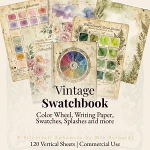 Pages de scrapbooking vintage Swatchbook, papier à imprimer pour nuancier aquarelle à télécharger