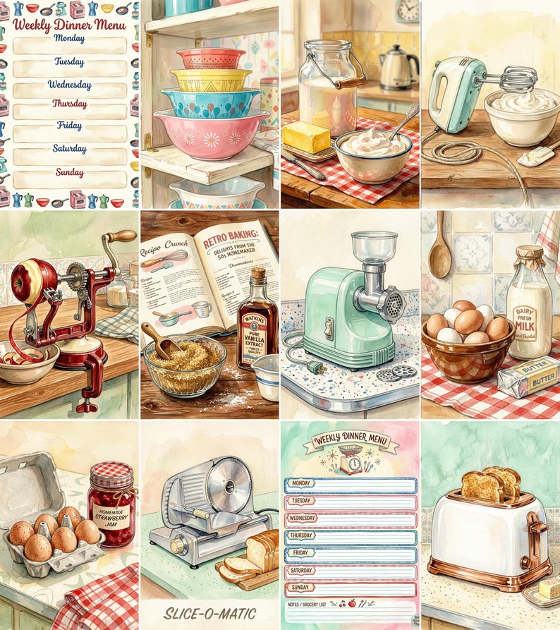 Retro Kitchen Junk Journal Pages, Vintage Recipe Book Printable Paper ...
