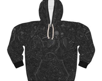 Skelett Muster All-Over Print Hoodie | Totenkopf Skull Blumenmuster