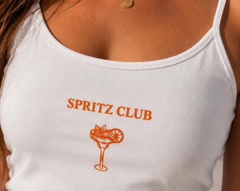 Camiseta sin mangas Spritz Club | Top corto de cóctel | Top Aperol Spritz | Top de verano italiano | Camiseta de tirantes linda para vacaciones