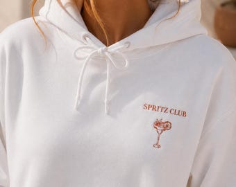 Spritz Club Embroidered Hoodie, Minimal Coastal Hoodie  Aperol Spritz Sweatshirt, Beach Club Hoodie, Summer Hoodie, Unisex Pullover