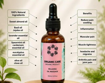 Organic Herbal Massage Oil, Natural Aromatherapy, Relaxing Body Wellness (1.0 fl.oz)