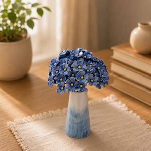 Vergeet me niet-keramische bloemen, blauw bloemenboeket, handgemaakt bloemendecor, cadeau voor haar
