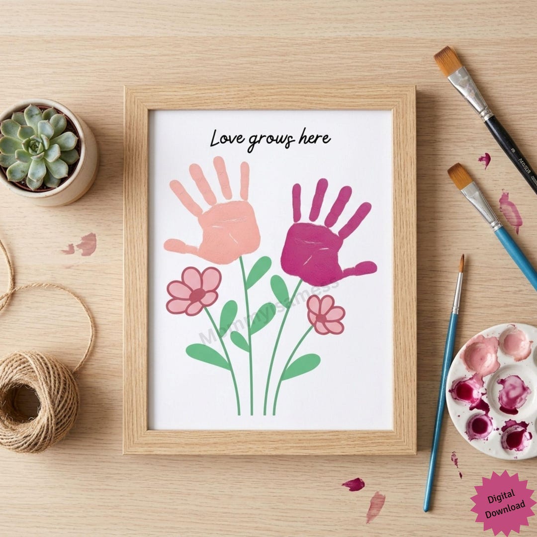 Love Grows Here Handprint Art Craft, Mother’s Day DIY Gift for Grandma ...