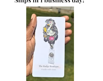 Portatarjetas de enfermera con forma de pato / Soporte de resina brillante para enfermera registrada / Clip divertido para personal médico