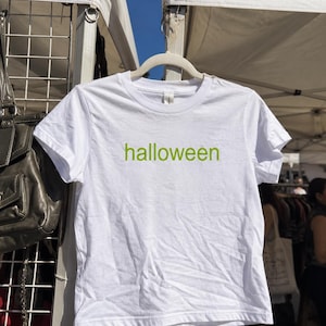 Brat Halloween Tee, Halloween Baby Tee, Y2K Graphic T-Shirt, Lime Green Halloween Shirt, Cute Spooky Season Top, Trendy Fall Tee
