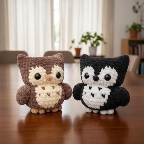 Chubby Owl Crochet Pattern, Amigurumi Owl Tutorial, Velvet Plush Stuffed Bird Toy, Forest Animal Nur