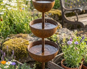 Estaca metálica para recoger agua de lluvia para bebederos de pájaros, estaca de jardín oxidada, estación para comederos de pájaros, estación para beber de abejas, decoración de jardín oxidada