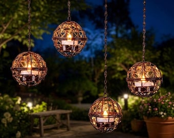 Faroles solares colgantes, juego de 4 luces solares impermeables para jardín, faroles para balcón y exteriores, luces para árboles.