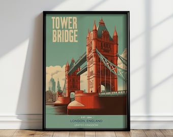 Tower Bridge Print | Vintage London Poster | London Travel Wall Art | London Gift | Retro London Art | London England Print