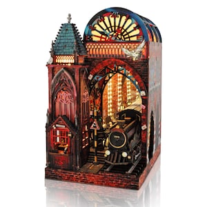 DIY Book Nook Kit Magic Platform Bookshelf Insert Train Station Diorama Scenery 3D Model