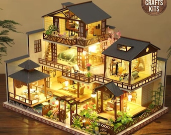 DIY Dollhouse Kit Zen Garden Miniature House Japanese Mansion 3D Puzzle Adults Crafts Gifts