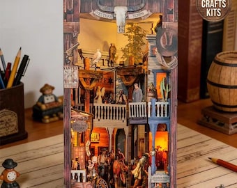 DIY Book Nook Kit Western Town Bookshelf Insert Ancient Alley Diorama Scenery Adult Crafts