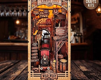DIY Book Nook Kit Cowboy Town Bookshelf Insert Railway Station Diorama Scenery Adult Crafts