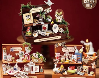 DIY Dollhouse Kit Miniature House Wooden Display Stand Bakery Perfume Shop 3D Diorama Scenery