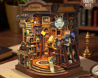 DIY Dollhouse Kit Inchspace Bookstore Miniature Magic Alley Shops 3D Wooden Puzzle Adults Crafts