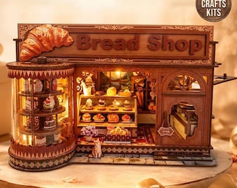 DIY Dollhouse Kit Bread Shop Miniature Bakery Cake Store 3D Wooden Puzzle Adults Crafts