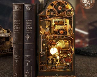 DIY Book Nook Kit Mechanical Rhythm Bookshelf Insert Steampunk Workshop Diorama Scenery Adult Crafts