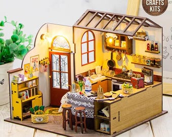DIY Dollhouse Kit Peta's Kitchen Miniature House Cooking Room 3D Wooden Puzzle Adults Crafts