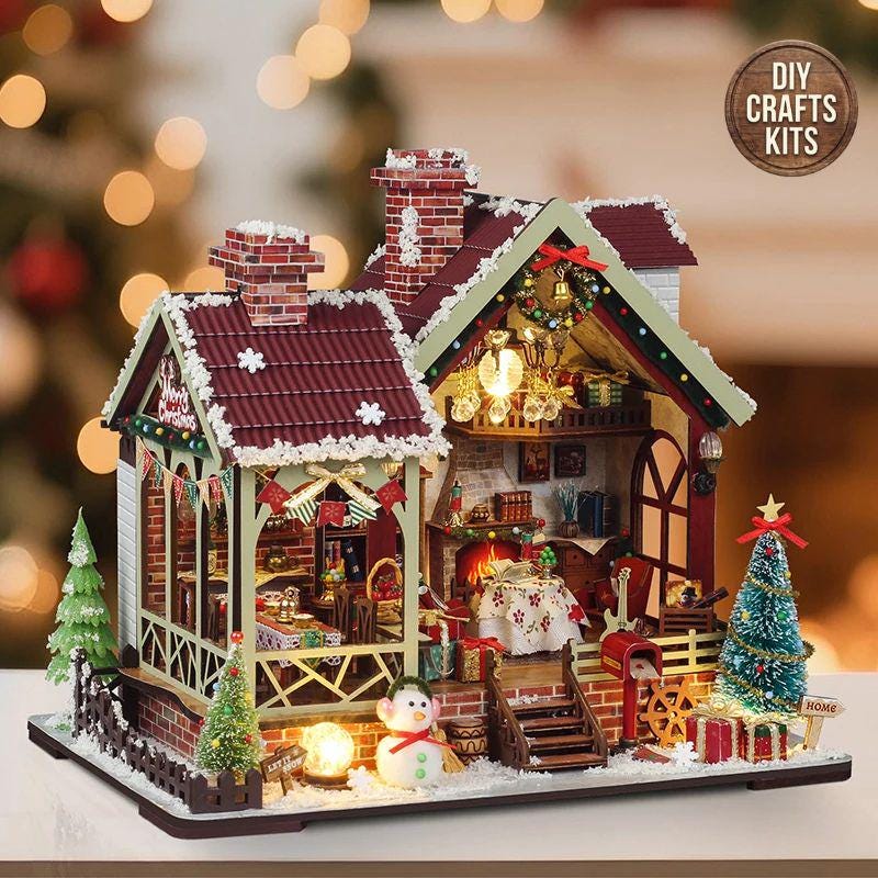 DIY Dollhouse Kit Christmas Lodge Miniature House 3D Puzzle Home Decor Kit Adults Crafts