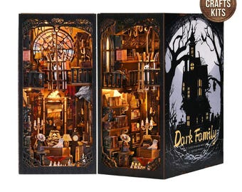 DIY Book Nook Kit Dark Family Bookshelf Insert Halloween 3D Diorama Scenery Adult Crafts