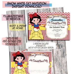 Editable Snow White 5x7 Birthday Invitation- Instant Download