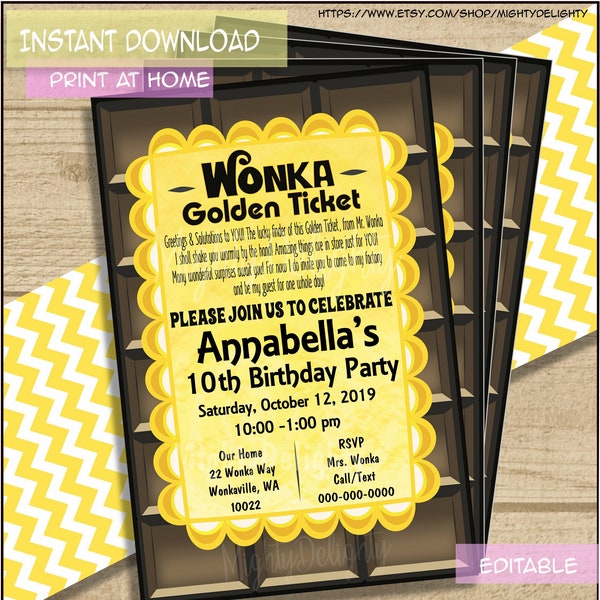 Golden Ticket Chocolate Bar Editable Invitation