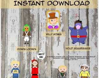 Chocolate Factory Inspired Large Cut Out Characters- Instant Download