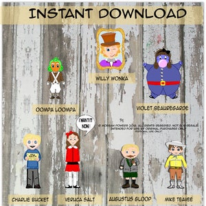 Assorted Chocolate Factory-Inspired Large Cutout candy Characters - Instant Download