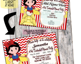 Editable Snow White 5x7 Birthday Invitation-Printable