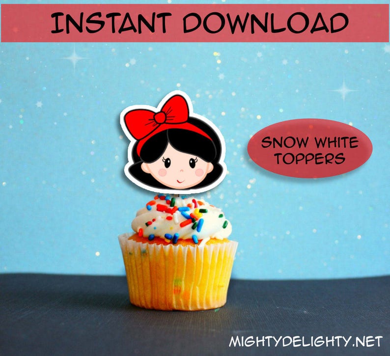 Snow White Cupcake Topper Instant Download. Perfect for any Princess Party image 1