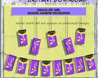 Decoración colgante de banderines de dulces y barras de chocolate para fiestas: descarga instantánea para eventos temáticos