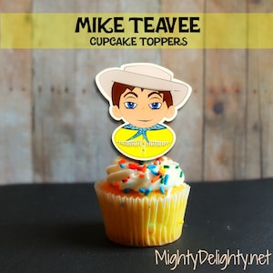 Mike Cowboy Chocolate Factory Cupcake Toppers Instant Download