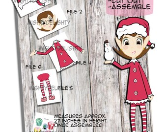 Elfo Imprimible Decoración Grande Descarga Instantánea Chica Elfa de Cabello Castaño
