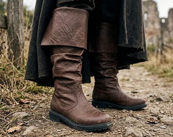 Stivali da pirata medievali, stivali rinascimentali, stivali LARP, stivali da cosplay vichinghi, stivali alti in similpelle per rievocazioni storiche, unisex
