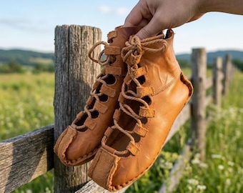 Handmade Minimalist Leather Boots, Medieval/Renaissance Style, Pirate/Viking Boots for LARP, Cosplay, and Historical Reenactment